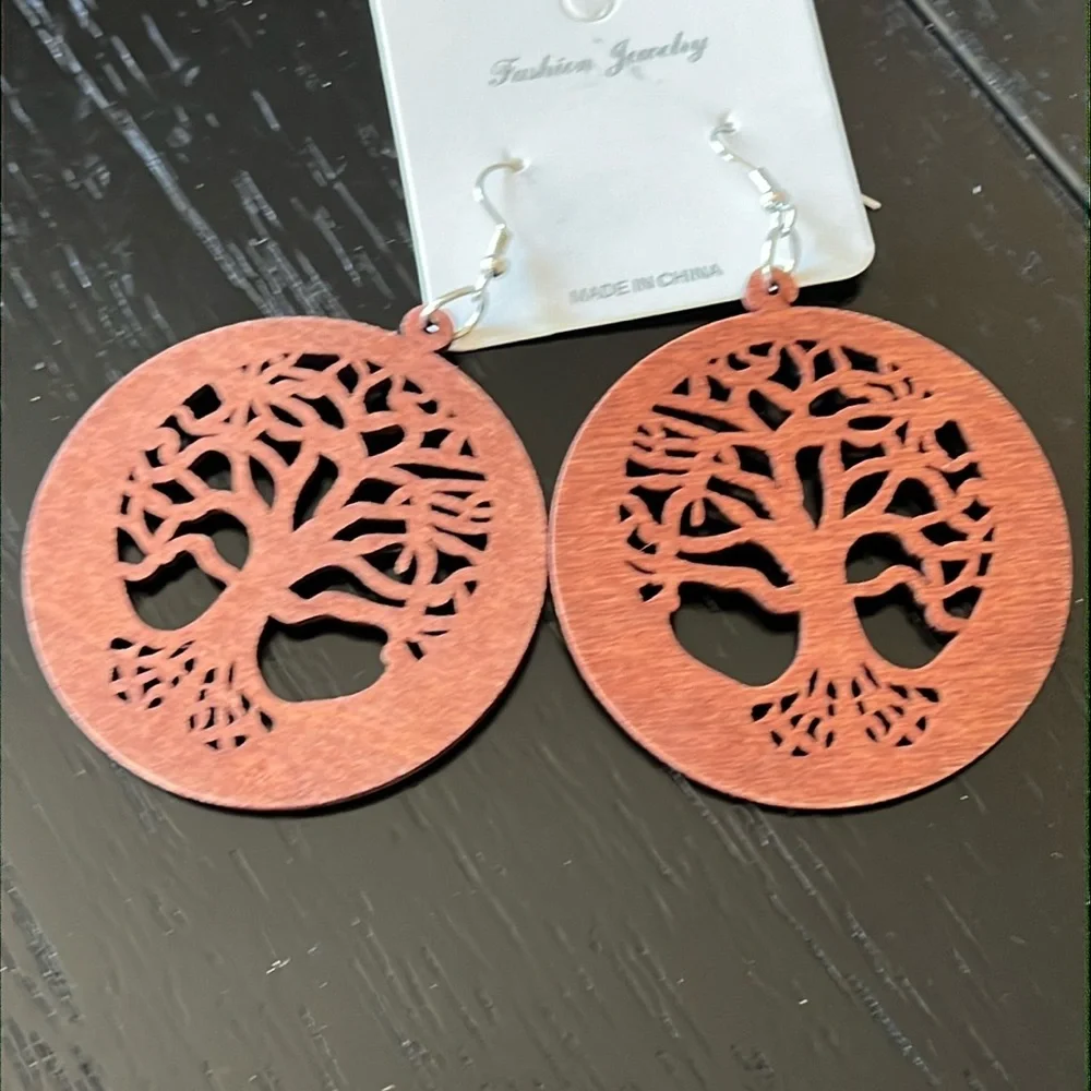 Wooden Tree of Life earrings-NWT